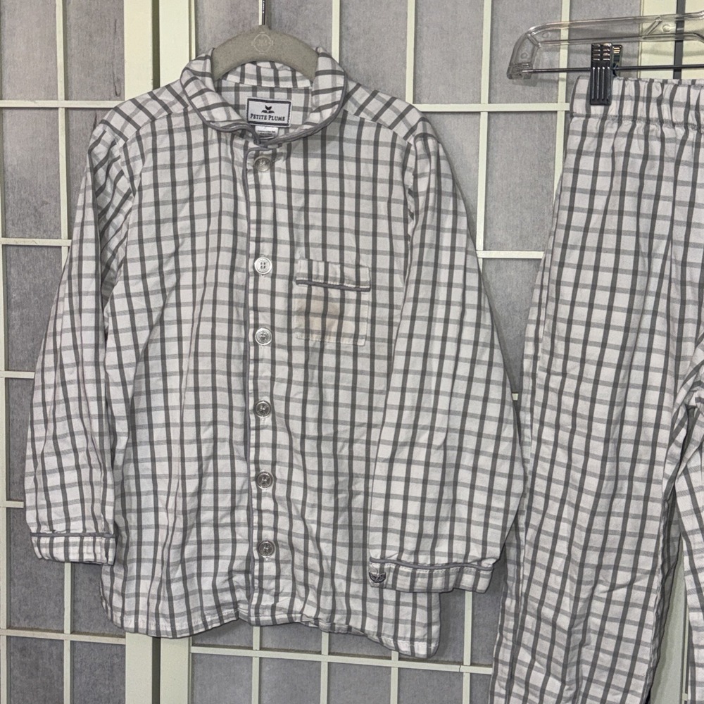 Petite Plume Gray White Plaid Family Matching Holiday Classic Pajamas Kid Size 7